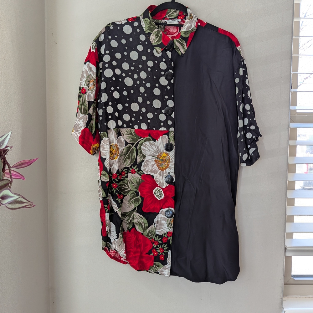 Vintage 90s Mirrors | Mixed Print Button Down Shirt | Hawaiian | Women's Large